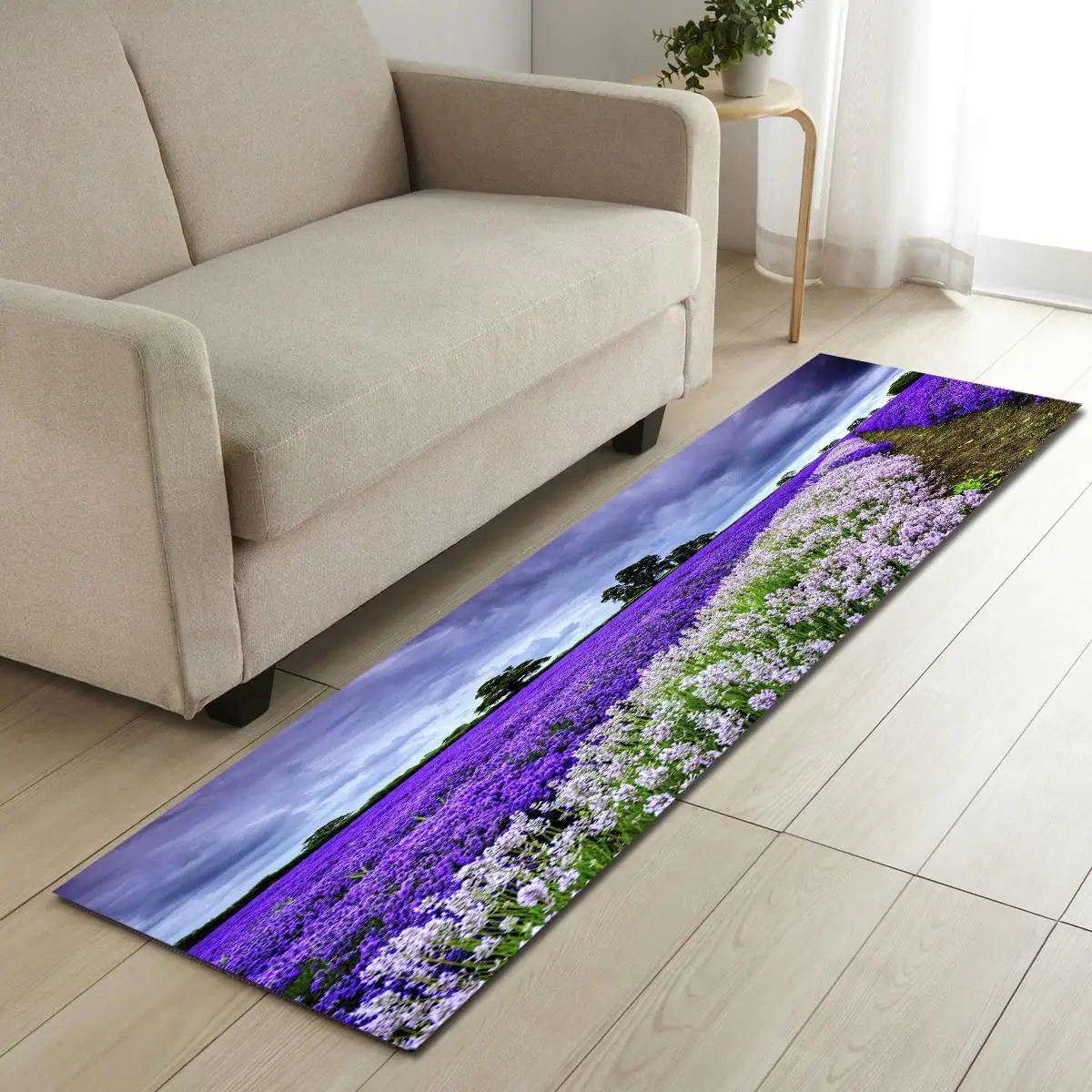 Non-slip Kitchen Mat Flannel Floor Mat Carpet Purple lavender Home Entrance Doormat Modern Rug Bedroom Living Room Tatami Tapete