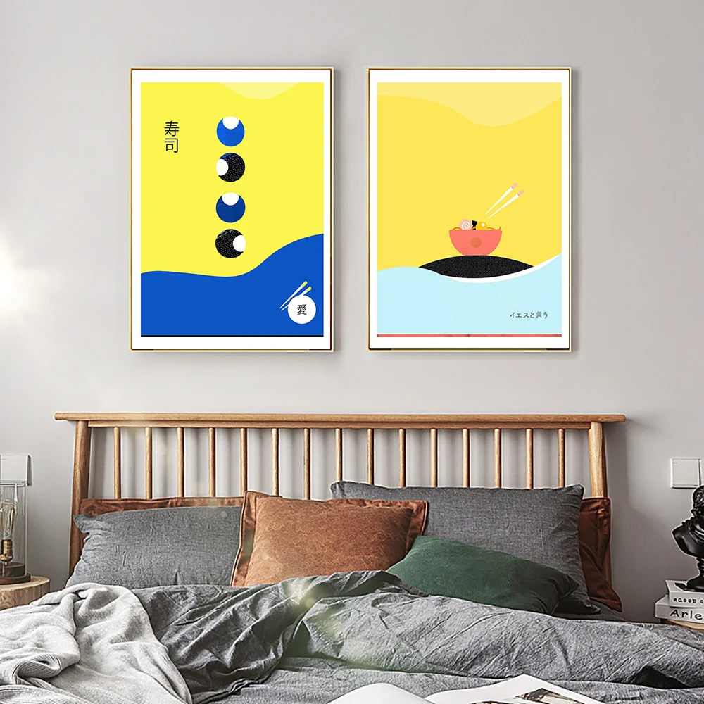 Nordic Abstarct Wave Seascape Posters Prints Ramen Sushi Whale Kitchen Wall Art Pictures Livingroom Home Decor Canvas Paintings