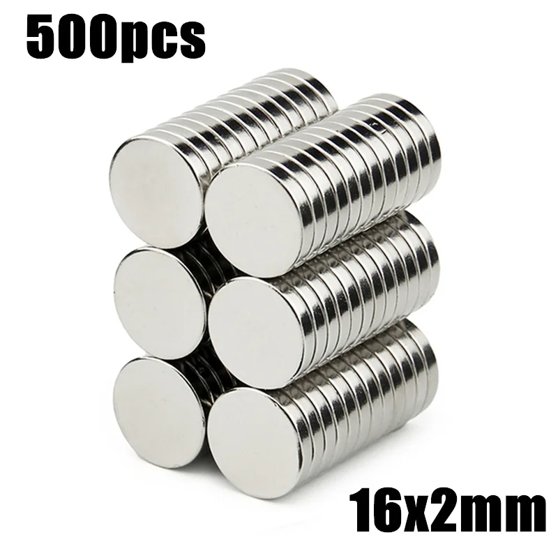 

500pcs 16x2mm Super Powerful Strong Bulk Small Round NdFeB Neodymium Disc Magnets Dia 16*2mm N35 Rare Earth NdFeB Magnet