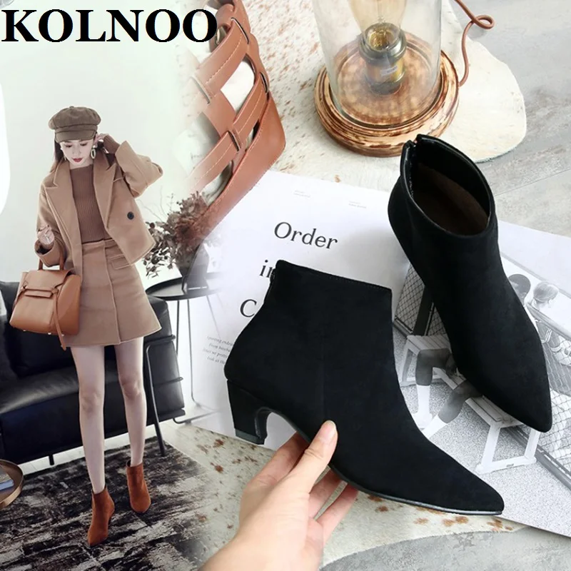 

Kolnoo New 2023 Handmade Womens Kitten Heel Boots Faux-Kid Suede 5-Colors Dress Ankle Boots Daily Wear Fashion Winter Shoes