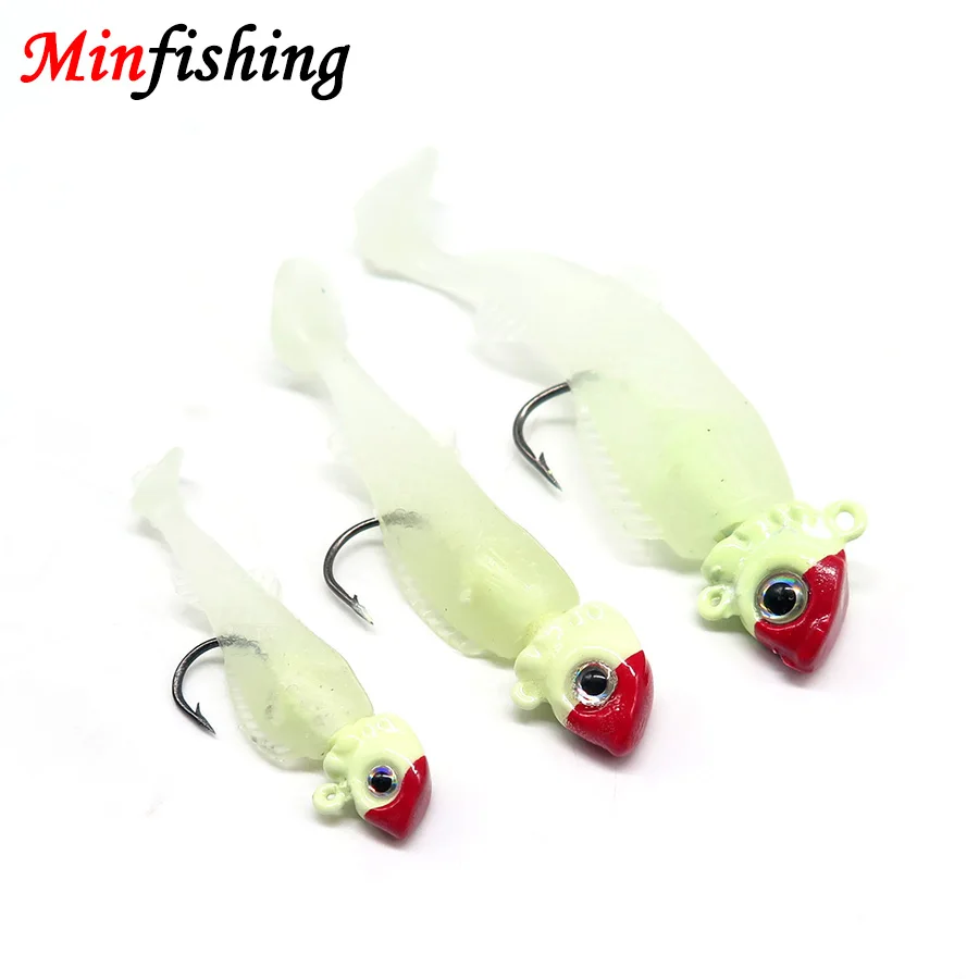 3 PCS/Lot Jig Head Luminous Soft Wobber Lure Metal Fishing Bait Weight 4g/8.5g/16g