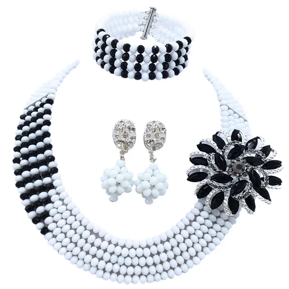 

classic white and black nigerian wedding african beads jewelry set crystal bead costume necklace