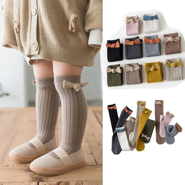 Female Children Cute Bow Knee High Socks Baby Toddler Long Tube Socks For Kids Girls Cotton Soft College foreign Knitted Sock