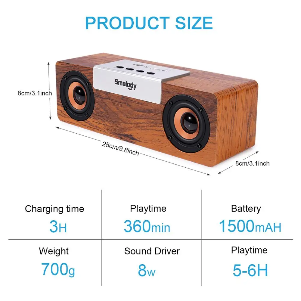 TWS Wireless Wooden Bluetooth-compatible Speaker Desktop Speaker Support TF Card AUX Handsfree Audio for Bookshelf Phone Home PC