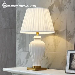 SeeingDays Table Lamp White Ceramic Lamp Bedside Table Room Decor Bedside Lamp Bedroom Night Light Light Fixture Mood Light