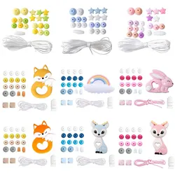 Let's Make 1Set DIY Baby Silicone Beads Rainbow Teether Rodent Wooden Pendant DIY Necklace Infants Tooth For Children's Product