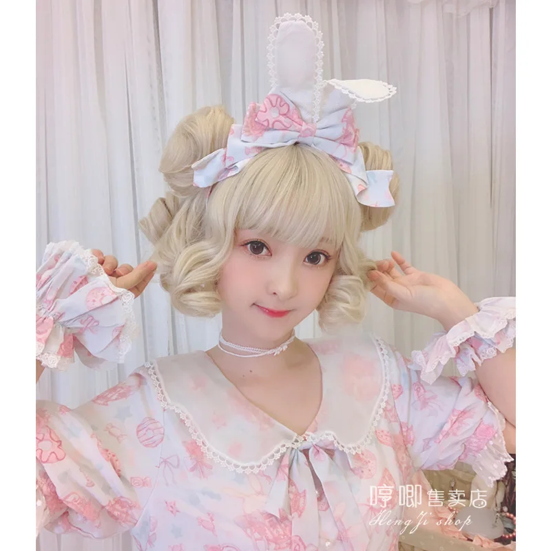 

Harajuku Short Curly Hair Lolita "Kui" Women's Cute Steamed Stuffed Bun Lolita anime cosplay lolita wig cosplay wig