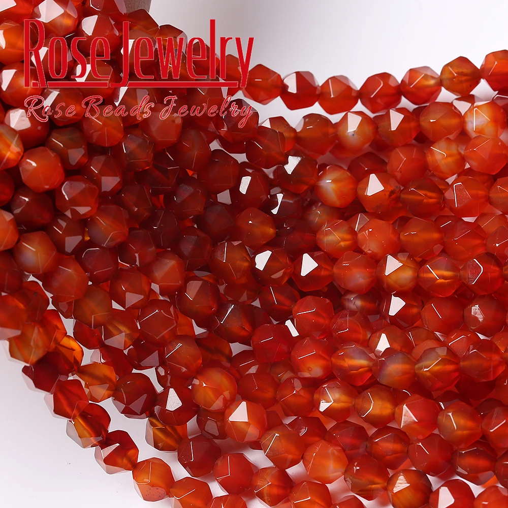 Natural Stone Faceted Red Agates Carnelian Round Gem Beads 15\