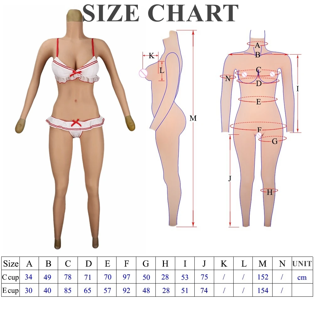 Upgrade 6G C/E CUP Fake Vagina Artificial Boob Realistic Silicone Breast Bodysuit with Arm for Crossdresser Shemale Drag Queen