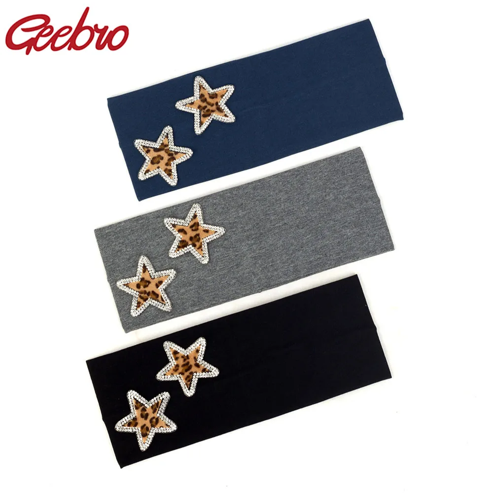 

Geebro Women Fashion Solid Color Stretch Soft Headband Girls Cotton twin Star Rhinestones Flat HairBand Turban Hair Accessories