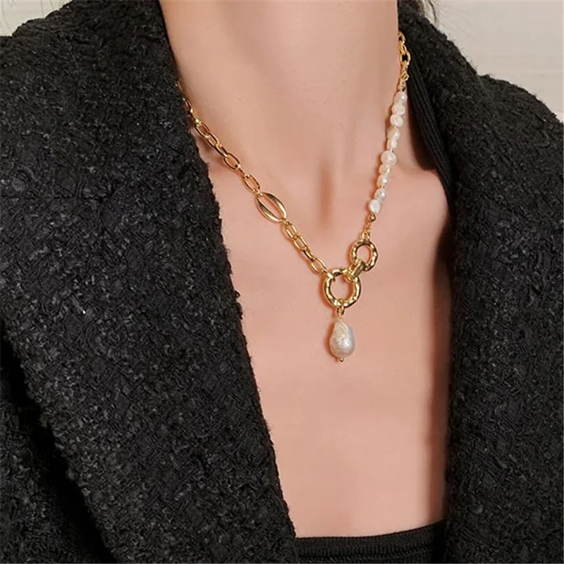 Yangliujia  Baroque Natural Pearl Necklace Bohemian Fashion Temperament Simple  Chain Clavicle Women Jewelry Gift Accessories