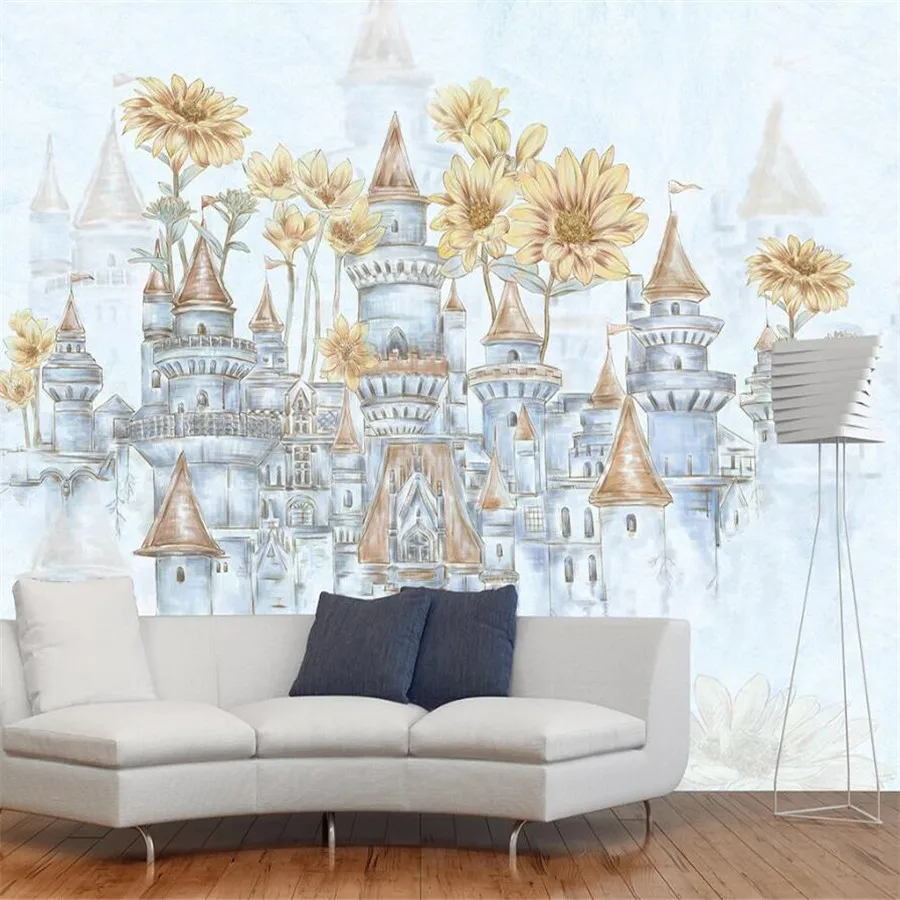 

Milofi custom 3D wallpaper mural hand-painted sunflower castle background wall for living room bedroom decoration painting wallp