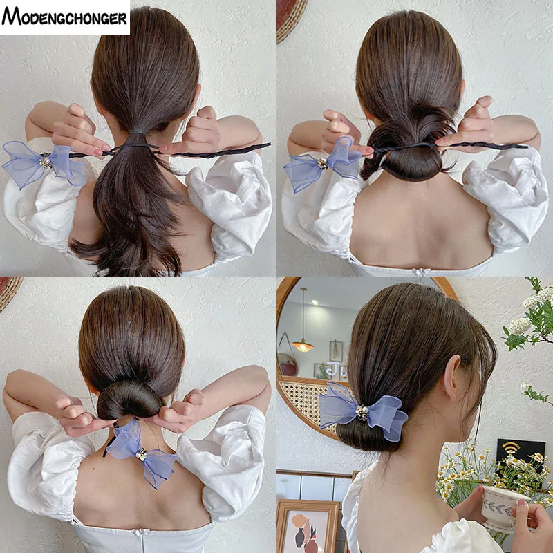 New Fashion Chiffon Bow Magic Hair Buns Donut Hair Maker Clip Hair Curler Women Girls DIY Hairstyle Headbands Tools Accessories