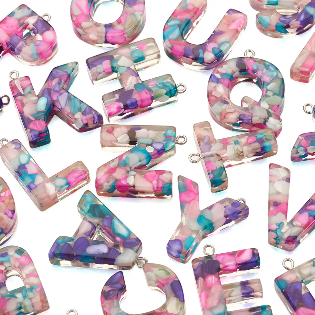 26Pcs/Set Colorful Transparent Epoxy Resin Letters Pendants Initials A~Z Charms For Keyring Bracelet Necklace DIY Jewelry Making