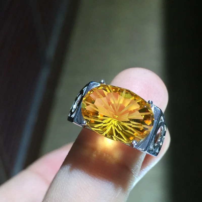 Blackfriday sale bright yellow Citrine Ring for men fashion jewelry factory direct sell good cut shiny birthday Christmas gift