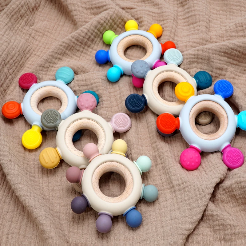 New Color Silicone Teething Infant Chewing Newborn Accessories Baby Healthy Molar Teether Toy BPA Free Wooden Ring Nursing Gift