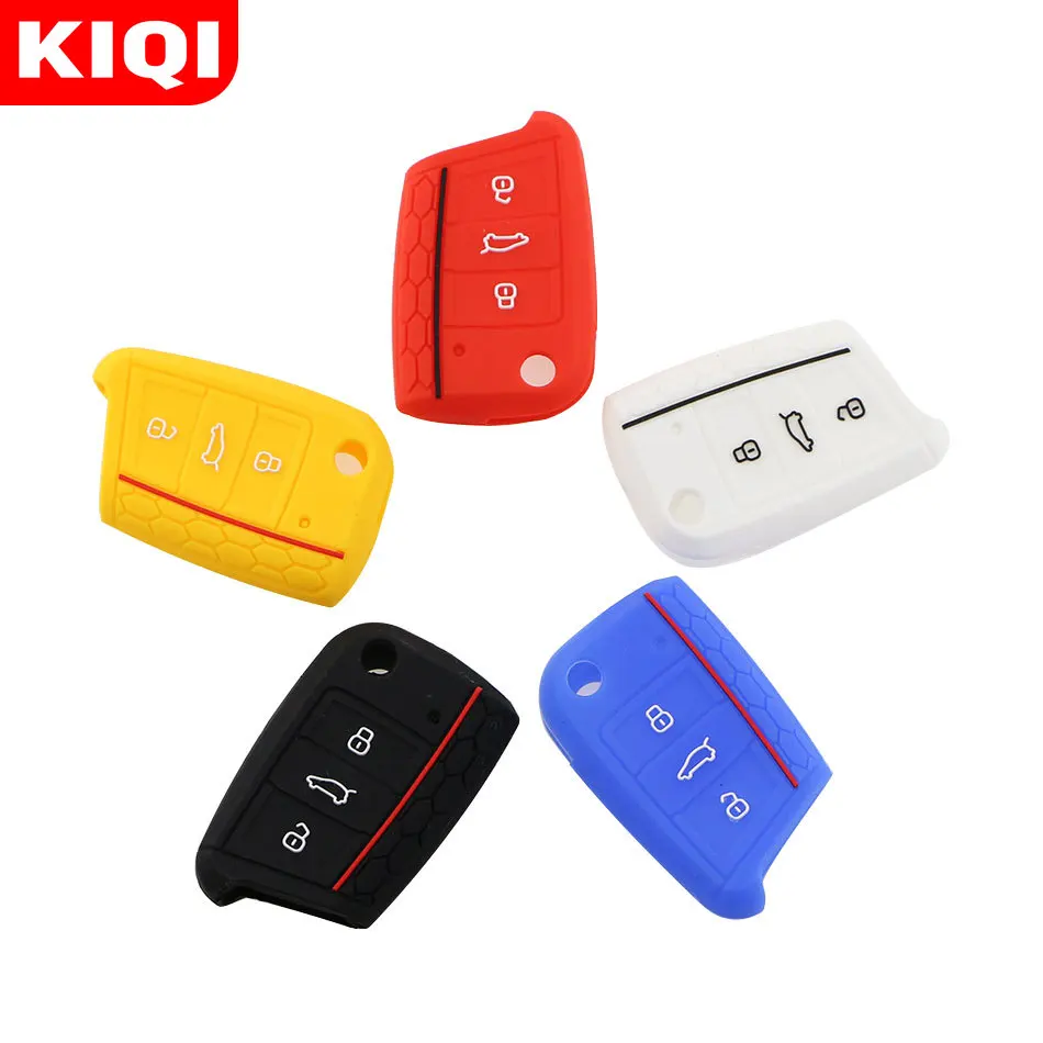 KIQI Silicone Car Key Case Cover for Volkswagen VW Golf 7 MK7 Tiguan Mk2 for Skoda Octavia 3 A7 Kodiaq 2017 2018 2019 2020 2021