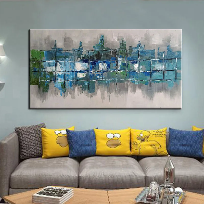 

100% Hand Painted Modern Abstract Oil Paintings on Canvas Wall Art Blue Abstract Art Pictures for Living Room Home Decoration