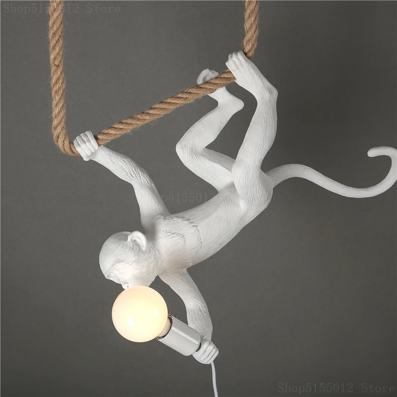 Nordic LED Pendant Lights Resin Monkey Lamp for Living Room Art Decor Pendant Lamp Restaurant Industrial White Gold Hanging Lamp