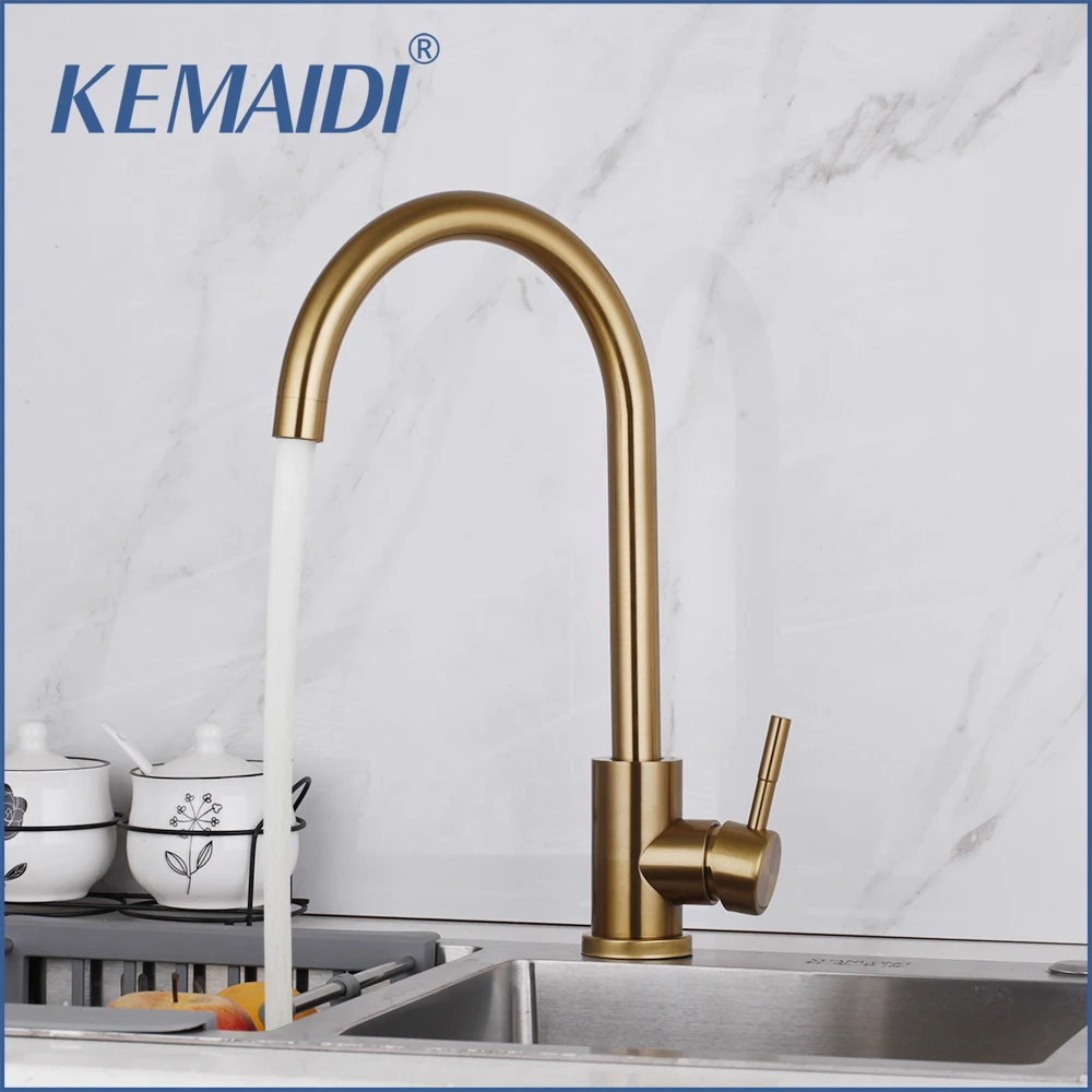 

KEMAIDI Brushed Gold Kitchen Faucet Kitchen Sink Water Tap Single Handle Mixer Tap 360 Rotation Kitchen Shower Faucet