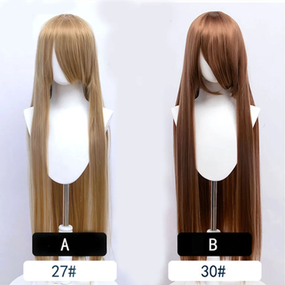 AOSI 100 cm lange gerade Cosplay-Haar-Synthetik-Perücke, Schwarz, Weiß, Rot, Rosa, Braun, Gold, Blau, Damen, hitzebeständig, Anime-Perücken – Detail 6