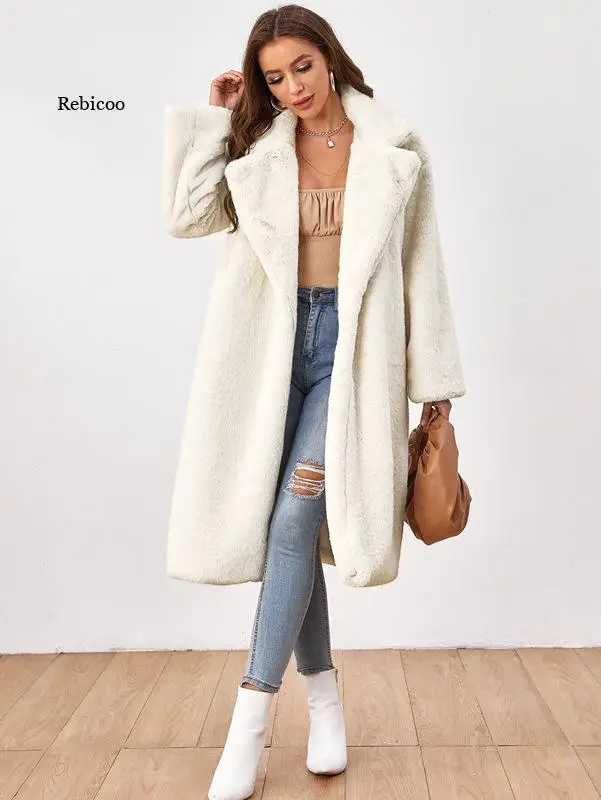 Women Faux Fur Coat Solid Female Turn Down Collar Winter Warm Fake Fur Lady Coat Casual Jacket Casaco Feminino 4Xl