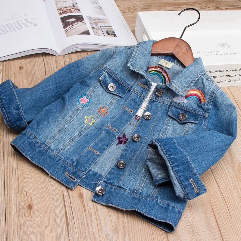 Cartoon Unicorn Embroidery Baby Girls Denim Coats Kids Jeans Jackets Toddlers Denim Jackets Children Outerwear Clothes