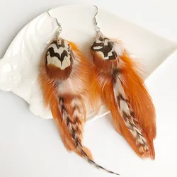 2021 Creative Natural Feather Wild Bohemian Retro Earrings Accessories for Women Girl Gift Wholesale