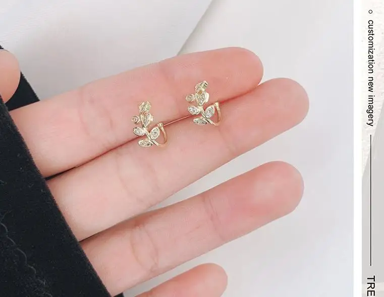 Fashion Gold Color Leaf Clip Earring For Women Without Piercing Puck Rock Vintage Crystal Ear Cuff Girls Party Jewerly Gifts