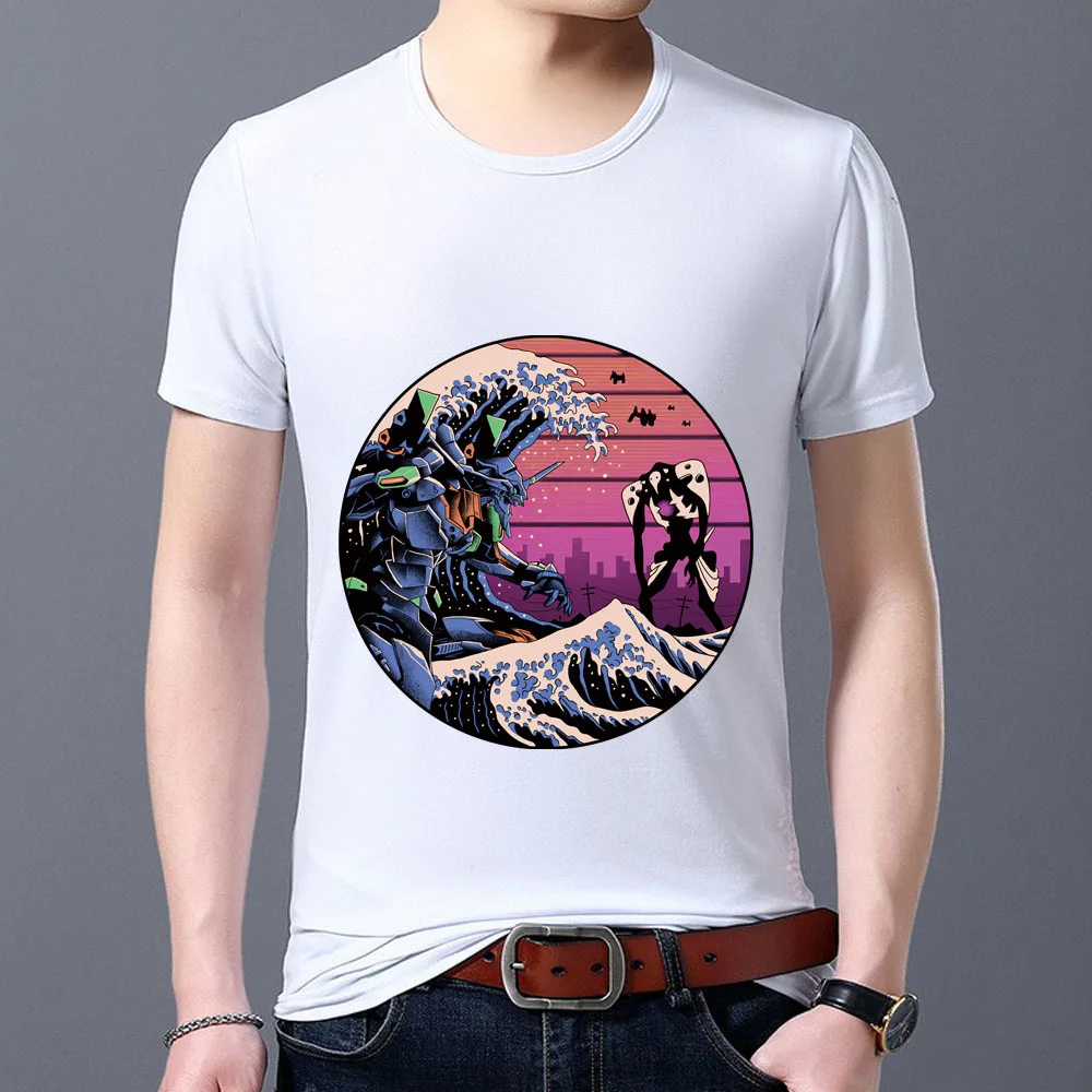 

Men's Classic T-shirt Basic Style Comfortable Printed Youth T-shirt Sunset Red Sea Wave Round Neck Men's Short Sleeve Soft Top