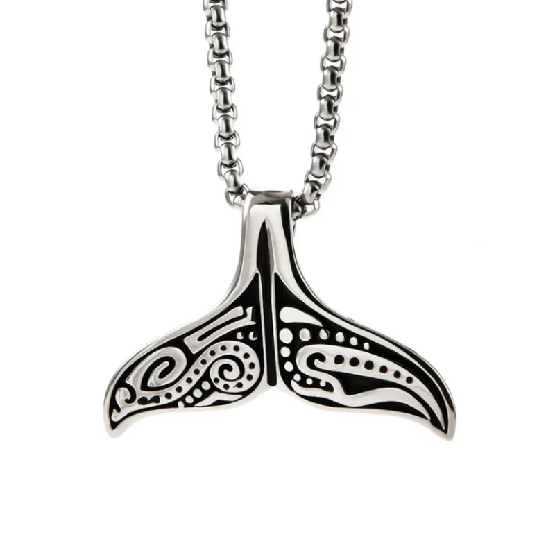 Men and Women Fashion Creative Personality Design Retro Whale Tail Pattern Pendant Casual Dance Party Gift Necklace