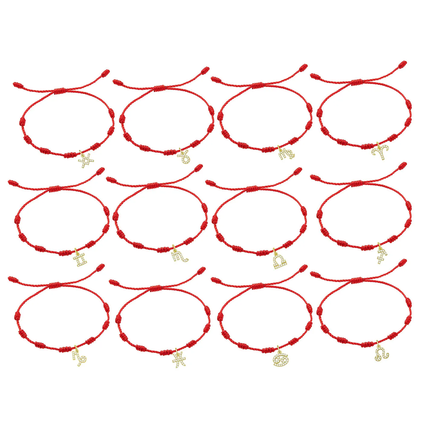 AAA Cubic Zirconia Crystal Real Gold-plated Twelve Constellations Pendant Red String 7 Lucky Knot Bracelet Women Jewelry Present