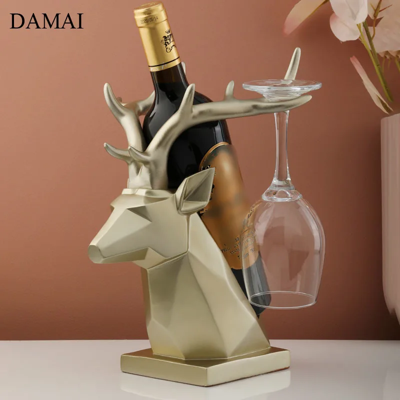 

Golden Deer Decorative Wine Rack Wall Hanging Nordic Modern Resin Animal Decor Creative Wines Holder Dining Table Decoration