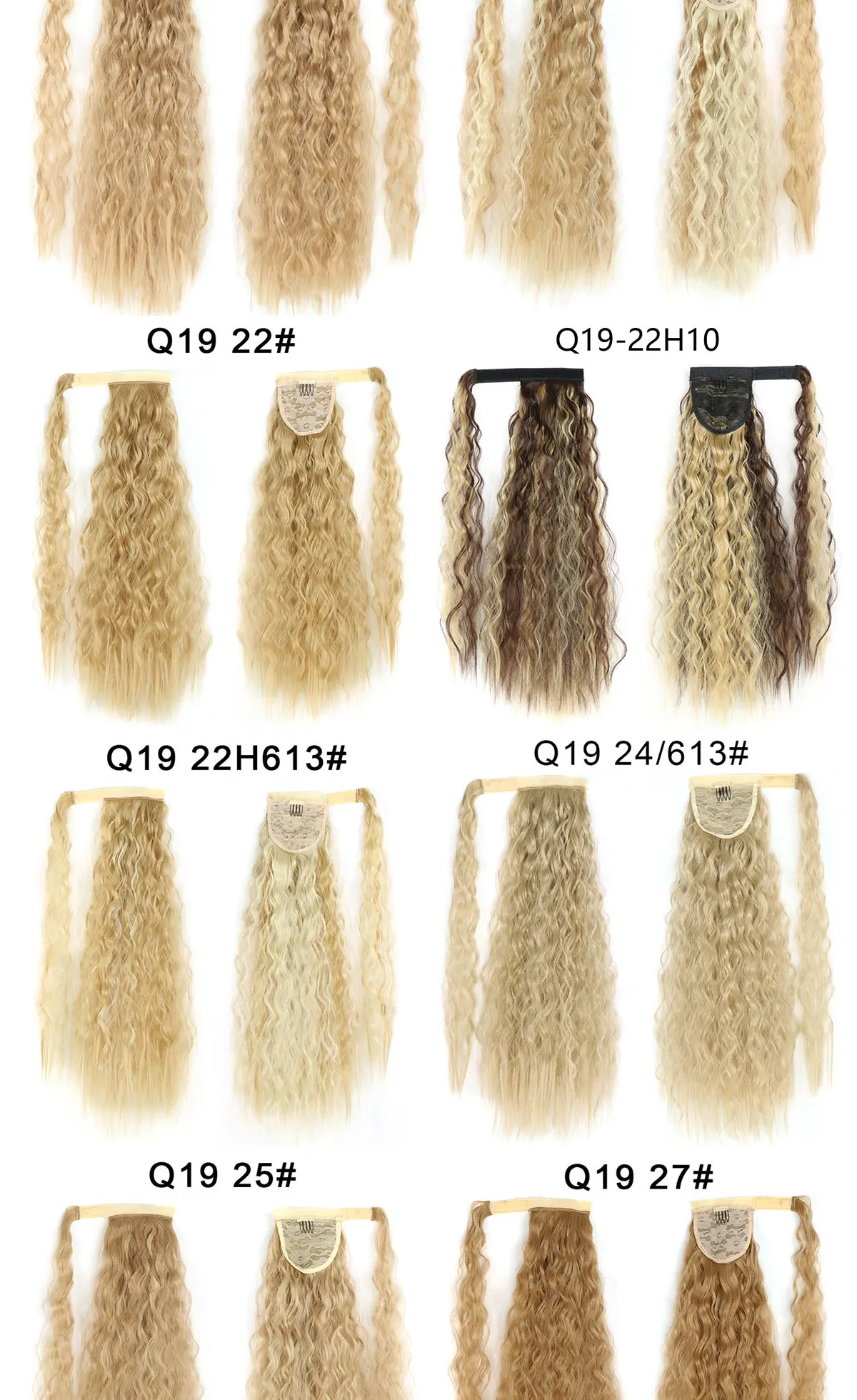 Synthetische Lange Mais Wellig Pferdeschwanz-haar Haarteil Wrap auf Haar Clip Ombre Braun Blonde Haar Extensions Pony Schwanz – Detail 8