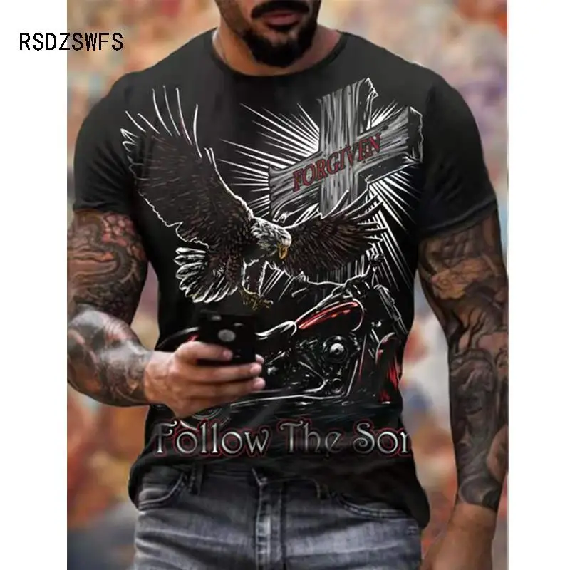 Trendy Motorcycle Biker Punk T Shirt For Men Popular Vintage Style Short Sleeve Streetwear Summer Casual Sport Men Tee Shirt