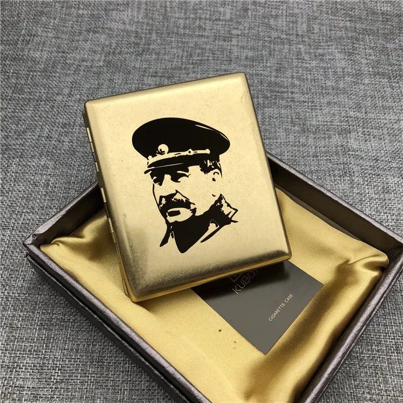 Joseph Stalin Brass Cigarette Case Old Silver Color Vintage Cigarette Boxes Smoking Holders Mens Gift With Gift Boxes Stalin