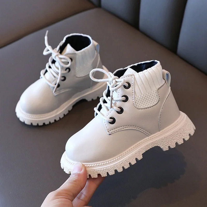 Children Fashion Casual Shoes Spting Autumn  Boots Girls Boys Leather Soft Antislip T-tied Boots Sport Running Shoe 21-30