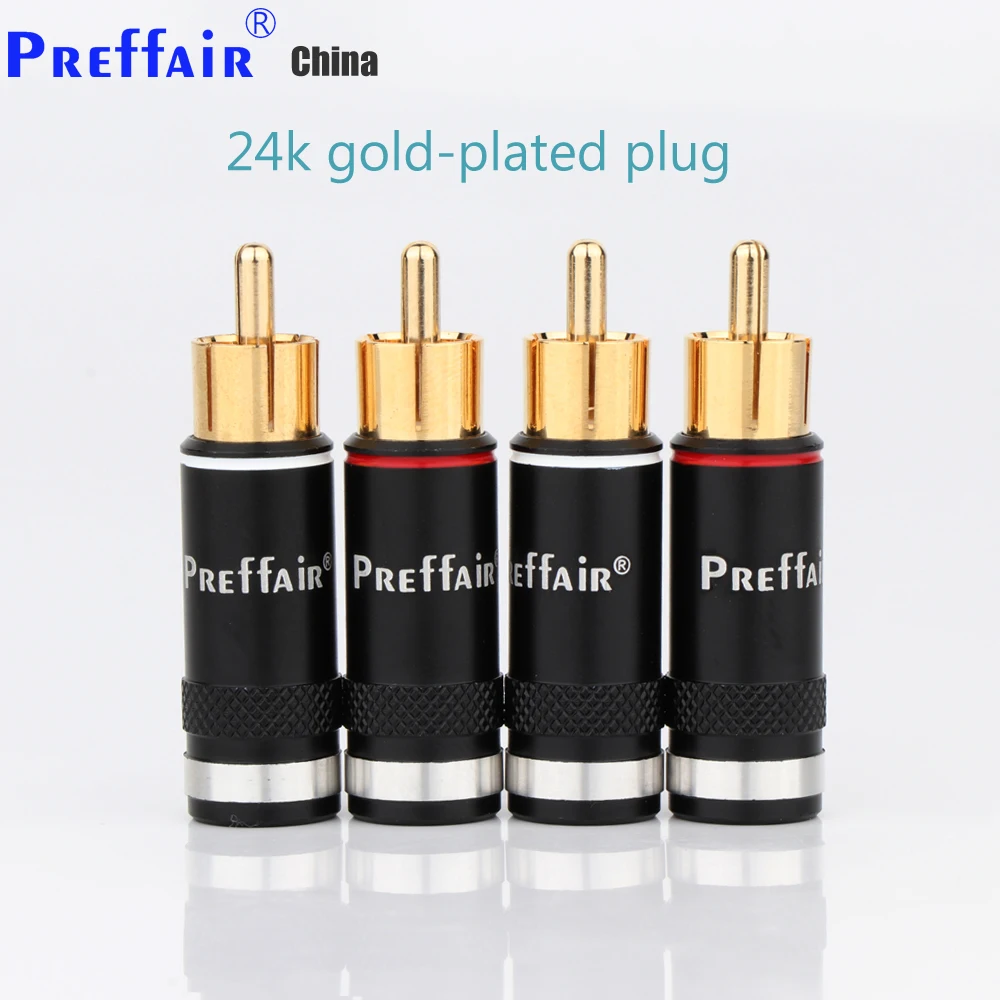 Praffair-R1764 RCA 플러그 금 도금 남성 더블 자동 잠금 로터스 와이어 커넥터, 오디오 어댑터, 4 개입