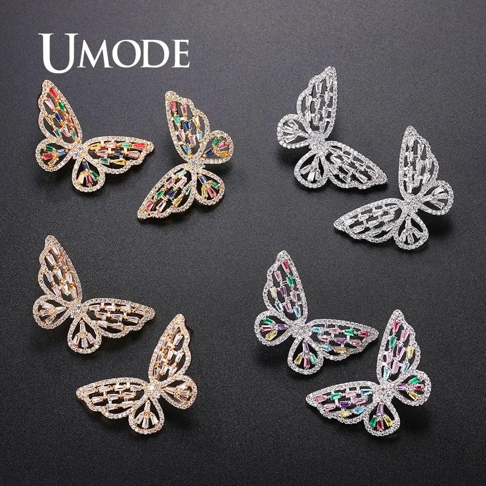 

UMODE Korean Butterfly Earrings for Women Vintage Cute Stud Earrings Luxury Zircon Wedding Earrings NEW Fashion Jewelry UE0602