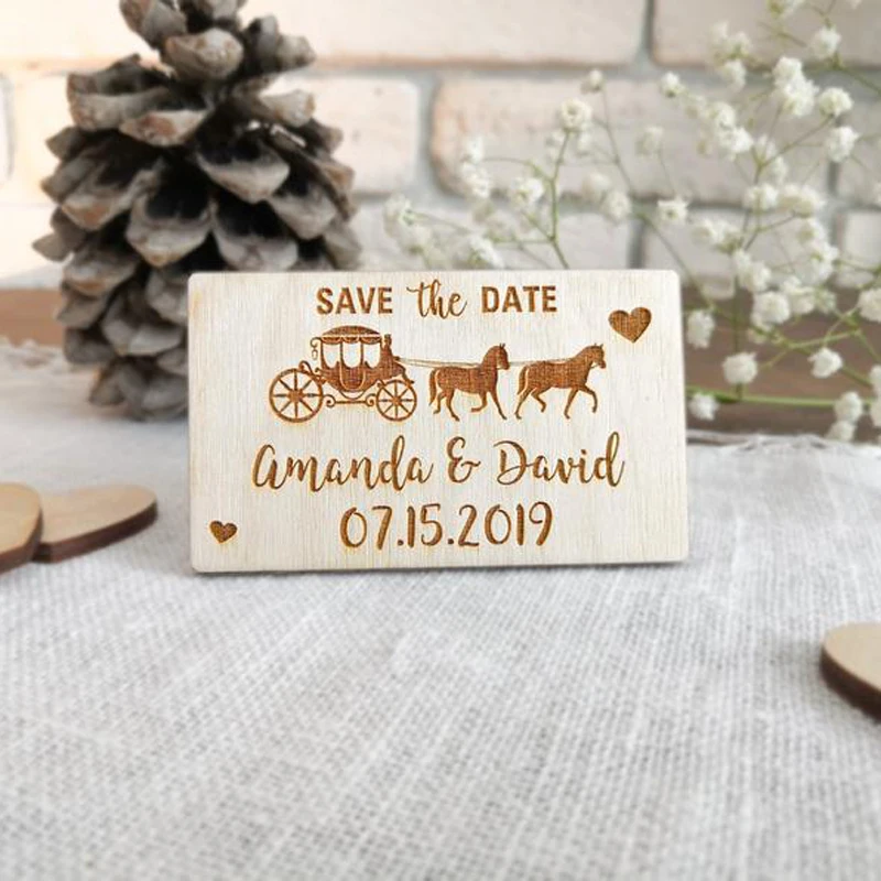 Customized Wedding Save The Date Magnets, Rustic Wedding Carriage, Save The Date,Wood Magnet, Wedding Invitation,Wooden Magnet