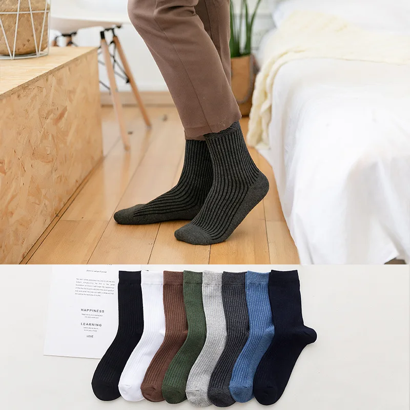 Calcetines informales de algodón para hombre, medias de rayas verticales, Color sólido, alta calidad, otoño e invierno, 10 pares, novedad