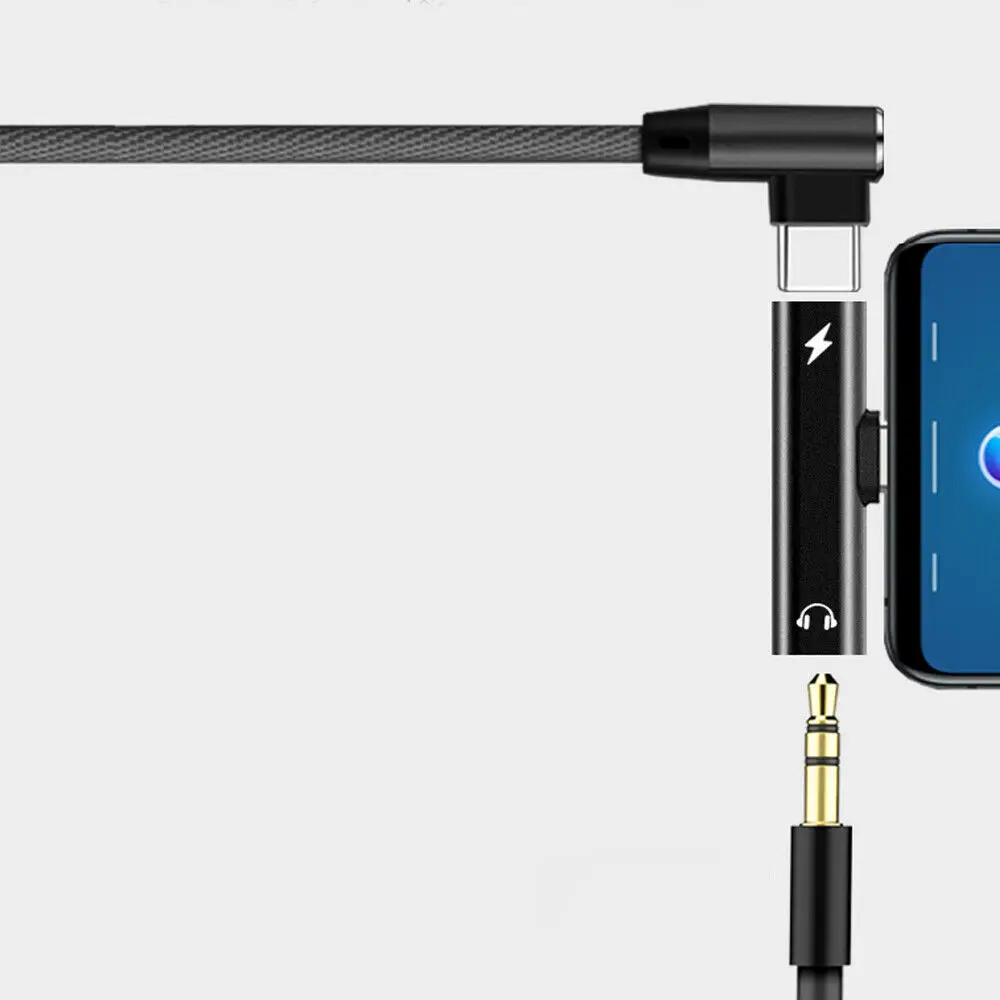 Зарядное устройство 2 в 1 с разъемом AUX для наушников типа C на 3,5 мм и USB C