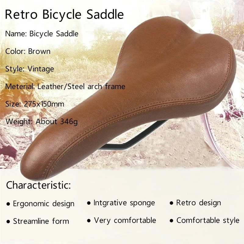 Bicycle Saddle Vintage Bike Seat Cycling Saddle Retro Custion Road Bike MTB Saddle Classic PU Leather Brown Bike Seat Bike Parts