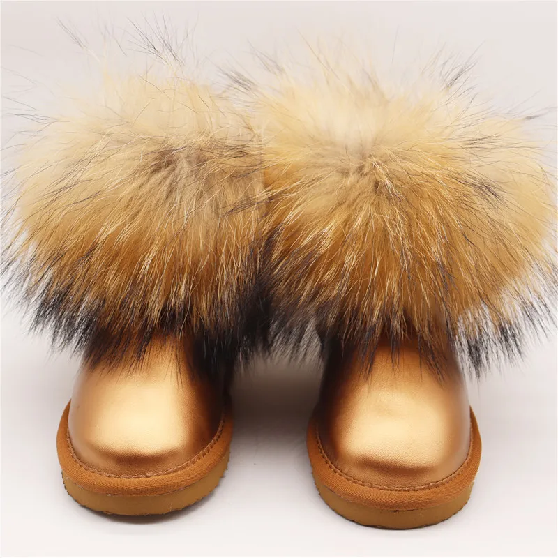 Classic Fox Fur 2023 Boots For Girls Boys Snow Boots Genuine Leather Winter Warm Children\'s Shoes Plush Fur Botas Kids Zapatos