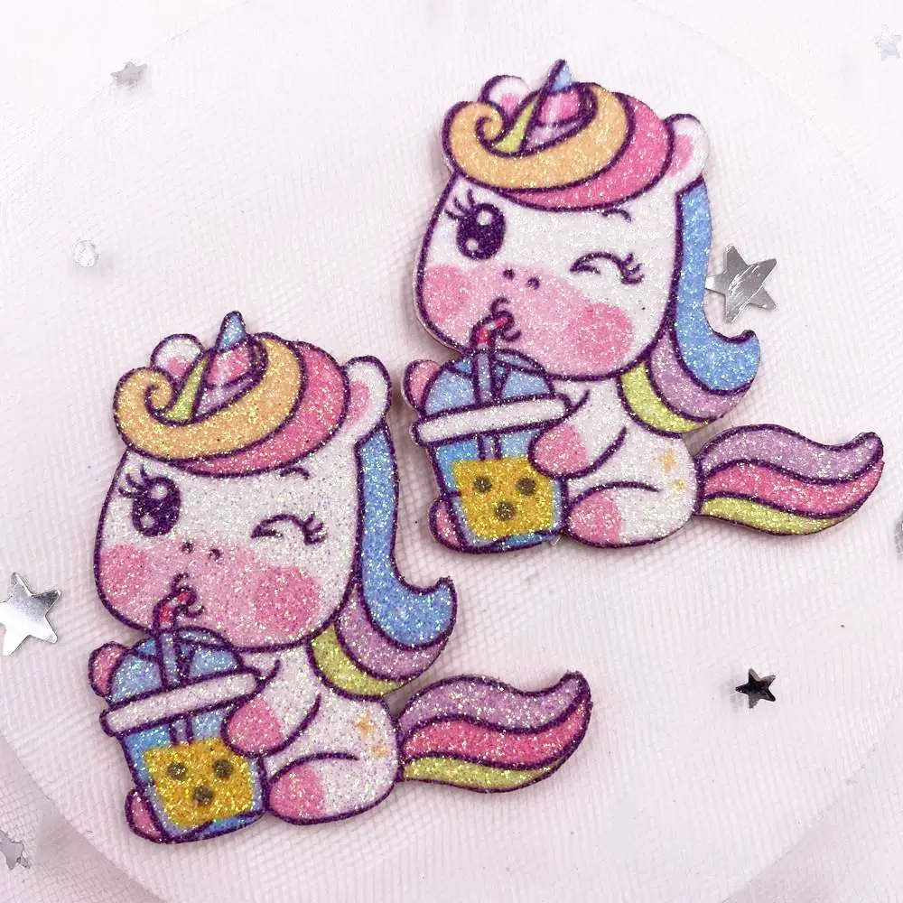 4PCS Felt Fabric Rainbow Glitter Cool  Unicorn Applique Wedding DIY Sewing Patch Hair Bow Accessories DIY Craft Supplies