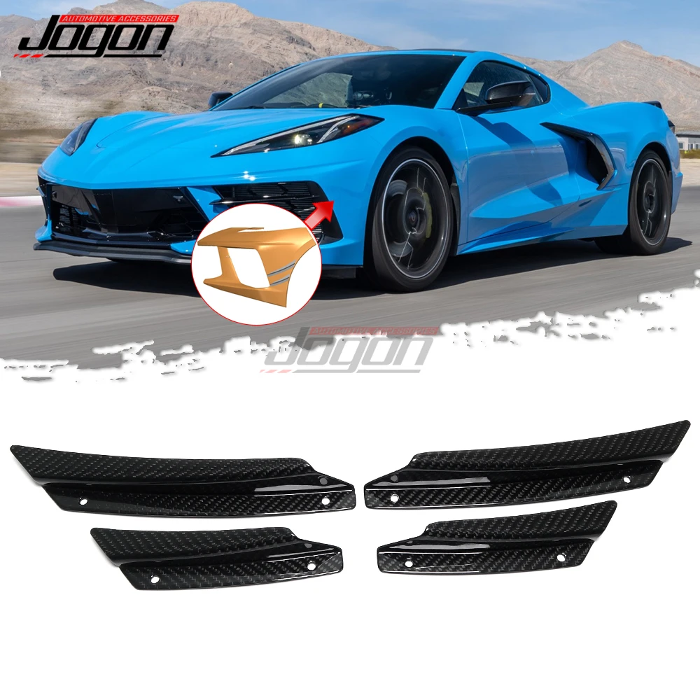 Real Carbon Fiber Front Bumper Lip Splitter Fins Body Spoiler For Chevrolet Corvette C8 Stingray Coupe Z06 2020-2024