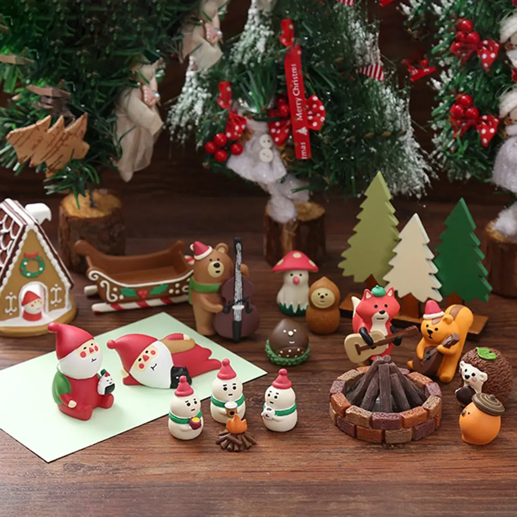 Boże narodzenie miniatury śnieg dekoracje figurki DIY miniaturowe postacie Mini żywica ozdoby świąteczne urodziny prezent dla dzieci