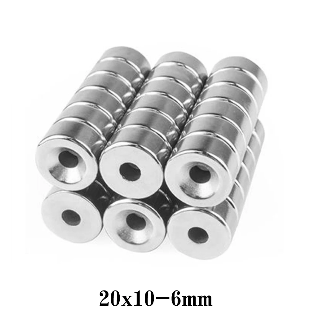 2~20PCS  20x10-6 Strong Cylinder Rare Earth Countersunk Magnet 20*10 mm Hole 6mm Round Neodymium Magnetic Magnets N35 20*10-6