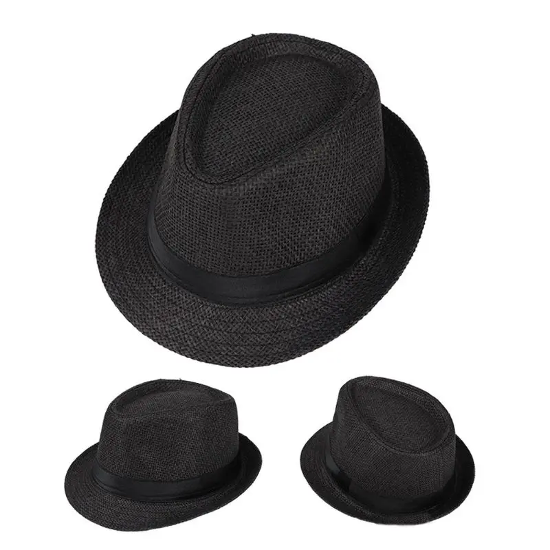 Children Kids Summer Beach Straw Hat Jazz Panama Trilby Fedora Hat Gangster Cap Outdoor Breathable Hats Girls Boys Sunhat