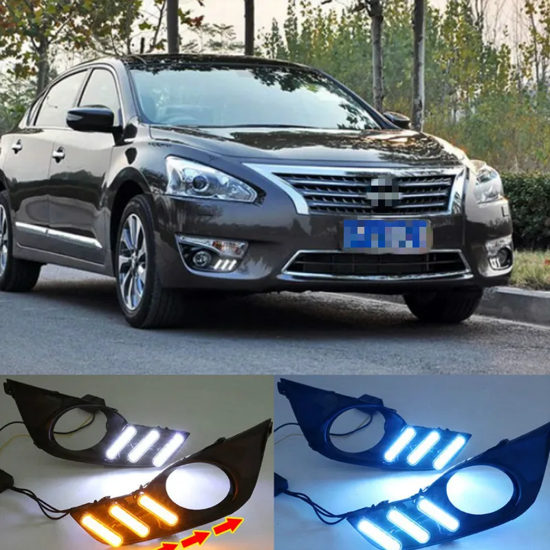 2Pcs Car LED Daytime Running Lights for Nissan Altima Teana 2013 2014 2015 DRL Front Bumper Driving Turn Signal Light Daylgiht